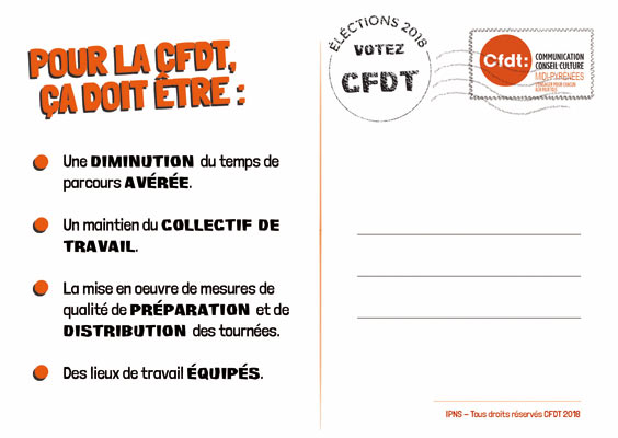 Carte postale (dos) pour campagne CFDT à La Poste